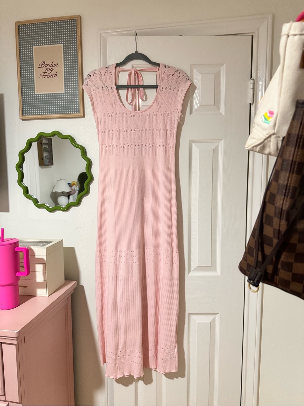 Free People Blush Pink Knit Maxi Dress with Tie Back